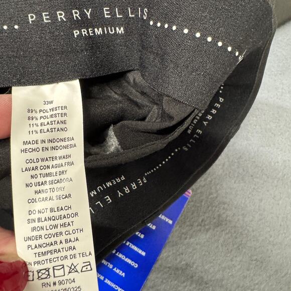 Perry Ellis Premium Pants Mens 33 UNHEMMED Black Tech + Suit Slim Fit NEW - Picture 5 of 11